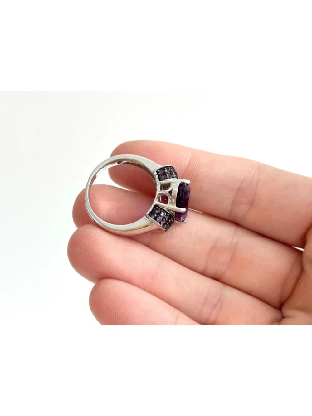 Multi Gemstone Amethyst Jumbo Sterling Silver 925 Vintage Ring - sz 8